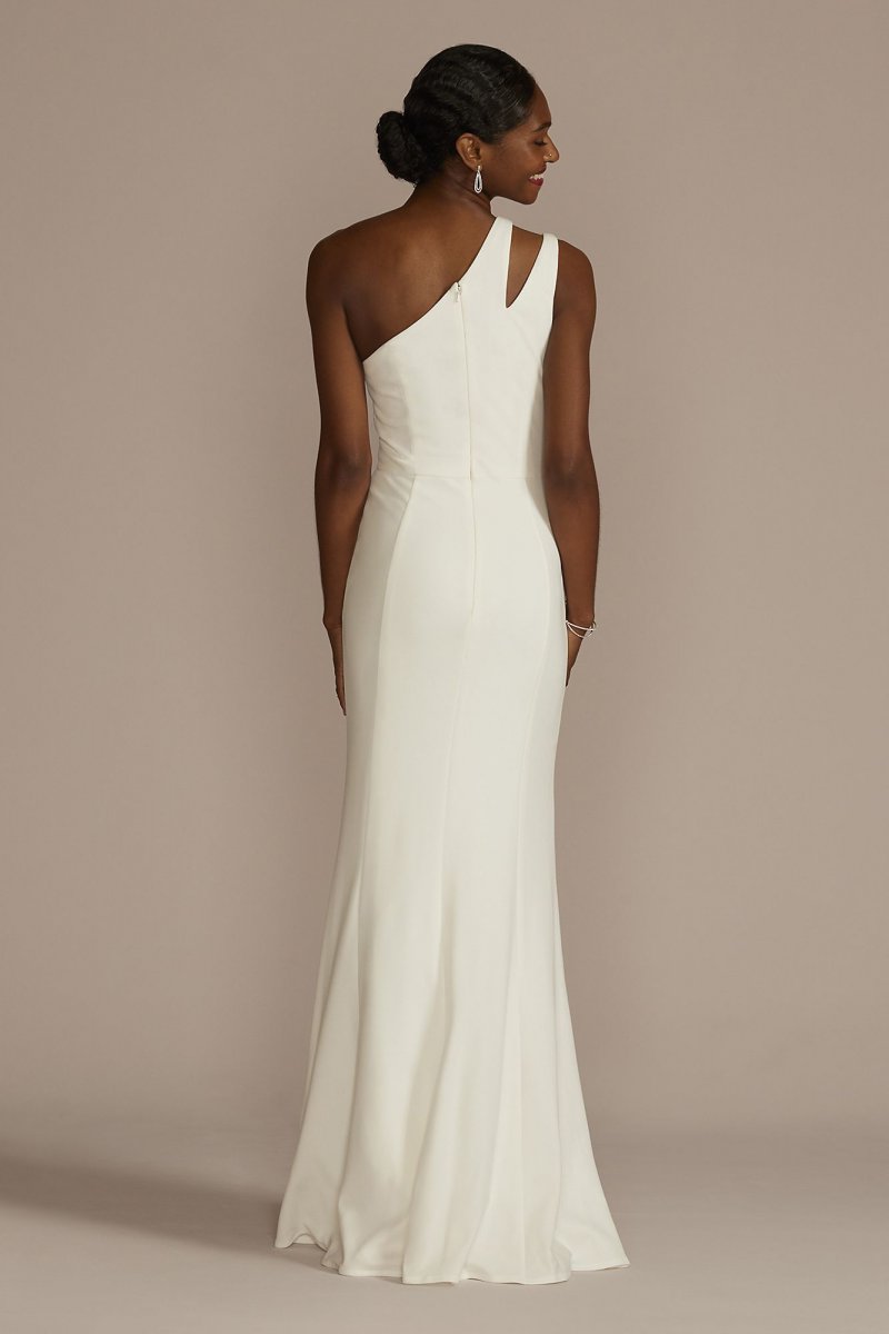 One-Shoulder Stretch Crepe Sheath Wedding Dress SDWG1123