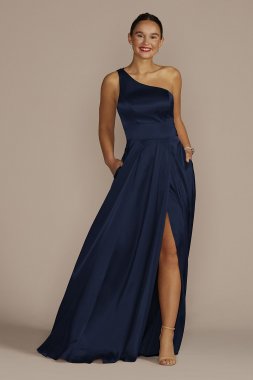 One-Shoulder Draped Charmeuse Bridesmaid Dress GS290116