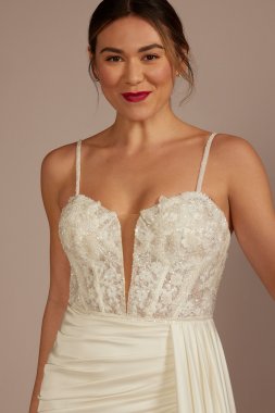 Beaded Corset Bodice Sheath Draped Wedding Dress SWG950