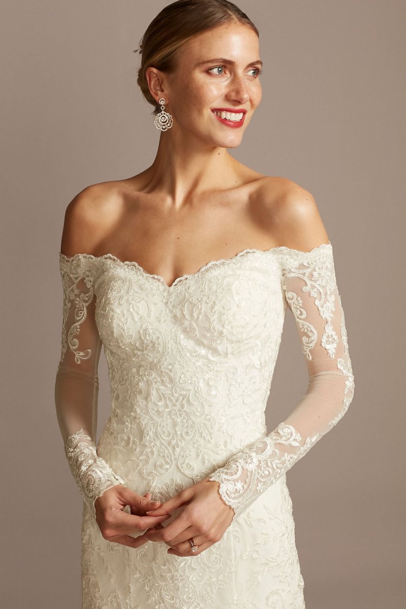 Long Sleeve Off-the-Shoulder Trumpet Wedding Dress David's Bridal  Collection WG3943 [WG3943] - $299.00