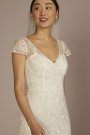 Cap Sleeve V-Neck Beaded Lace Sheath Wedding Dress MS251268