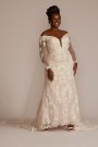 Off the Shoulder Lace Sleeve Plus Size Gown Oleg Cassini 8CWG927