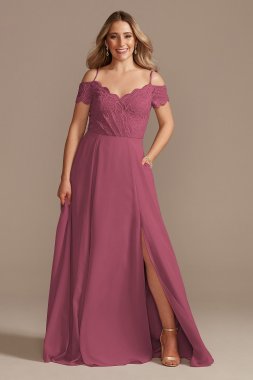 Lace Chiffon Off-Shoulder Long Bridesmaid Dress David's Bridal F20358