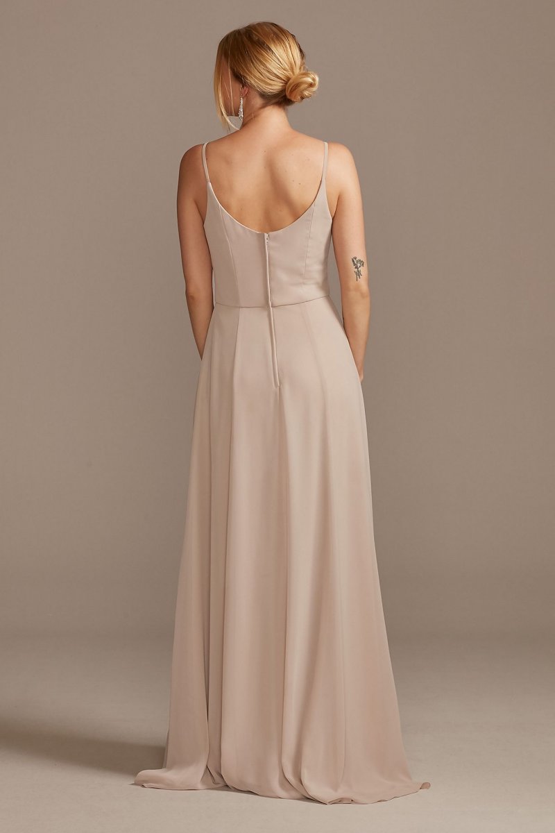 Cowl Neck Chiffon Bridesmaid Dress with Slit David's Bridal F20235