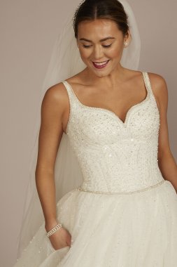 Sweetheart Beaded Tulle Ball Gown Wedding Dress CWG945