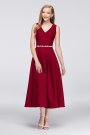 V-Neck Mikado Tea-Length Bridesmaid Dress Oleg Cassini OC290027