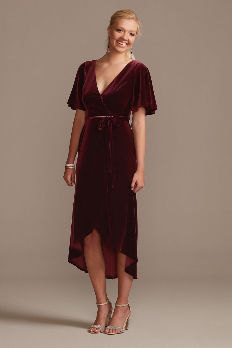 Velvet Flutter Sleeve Midi Dress with Tie Waist DB Studio DS270123