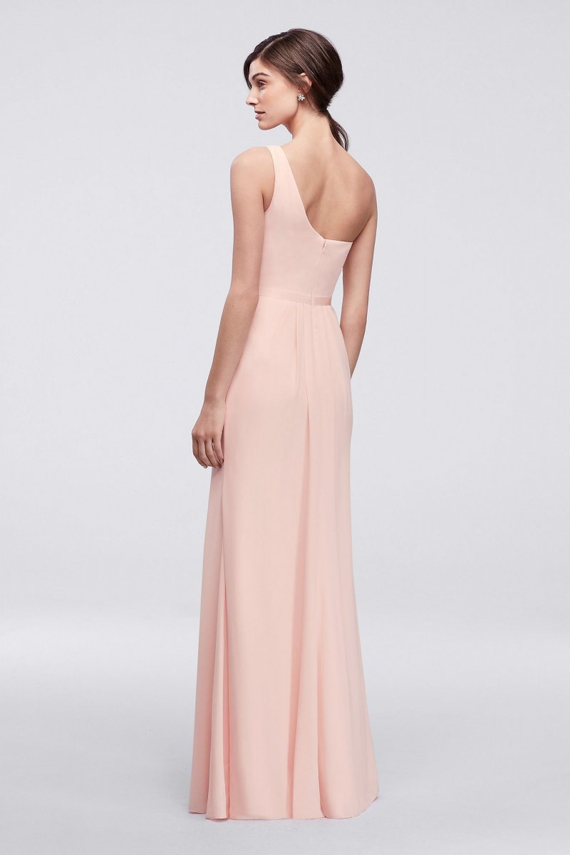 Side-Ruched One-Shoulder Bridesmaid Dress David's Bridal POB17003