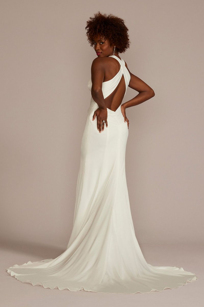 Crepe Back Satin Sheath Tall Plus Wedding Dress WG4072