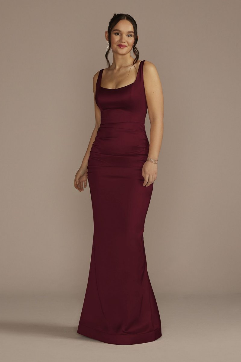 Stretch Satin Tank Bridesmaid Dress with Train GS290127