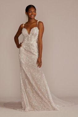 Open Back Sequin Wedding Gown with Lace Appliques SWG921