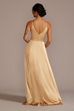 Charmeuse Deep V-Neck A-Line Bridesmaid Dress GS290019