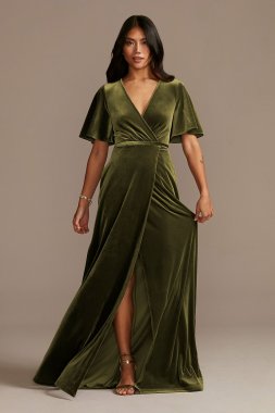 Stretch Velvet Flutter Sleeve Bridesmaid Dress F20469