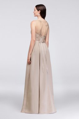 Appliqued Illusion Faille Bridesmaid Dress Oleg Cassini OC290023