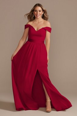 Off-Shoulder Crepe Charmeuse Bridesmaid Dress David's Bridal F20380