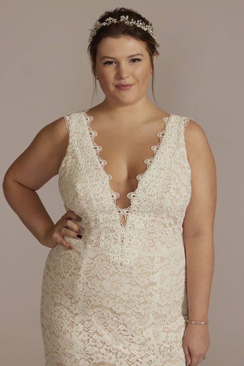 Lace Tank Plus Size Wedding Gown with V-Back DB Studio 9WG4061