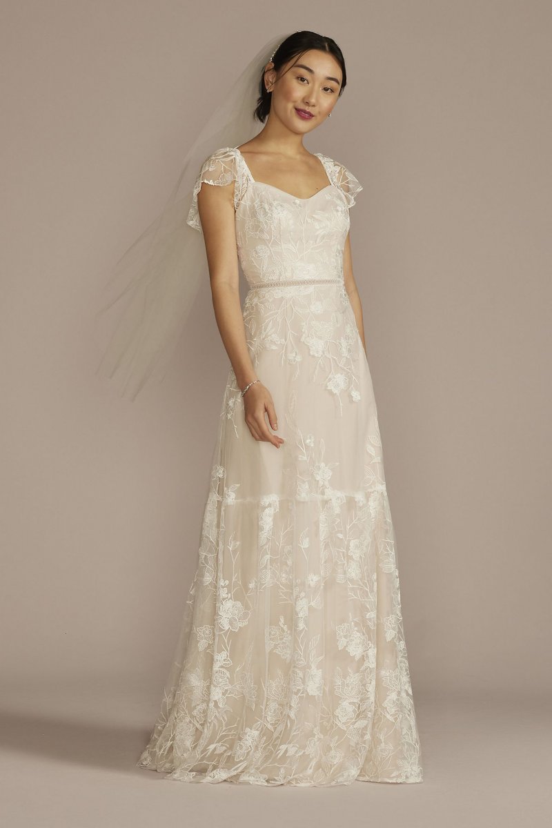 Recycled Lace Illusion Cap Sleeve Wedding Dress RWG4080