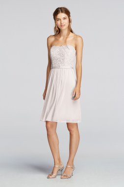 Short Scalloped Strapless Lace Mesh Dress David's Bridal F18094