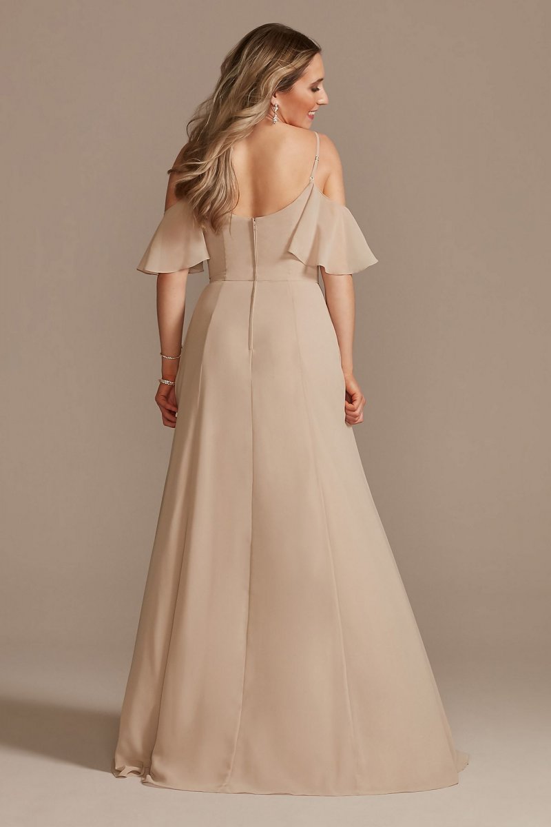 Cold-Shoulder Long Chiffon Bridesmaid Dress David's Bridal F20365