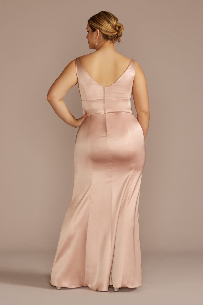 Stretch Satin V-Neck Tank Sheath Bridesmaid Dress F20674