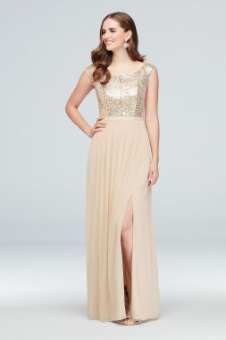 Sleeveless Sequin and Mesh Bridesmaid Dress David's Bridal F19328S