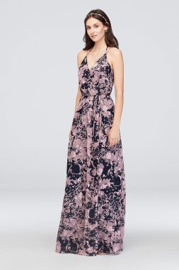 Double-Strap Long Printed Bridesmaid Wrap Dress David's Bridal F19755P