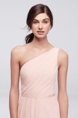 Side-Ruched One-Shoulder Bridesmaid Dress David's Bridal POB17003