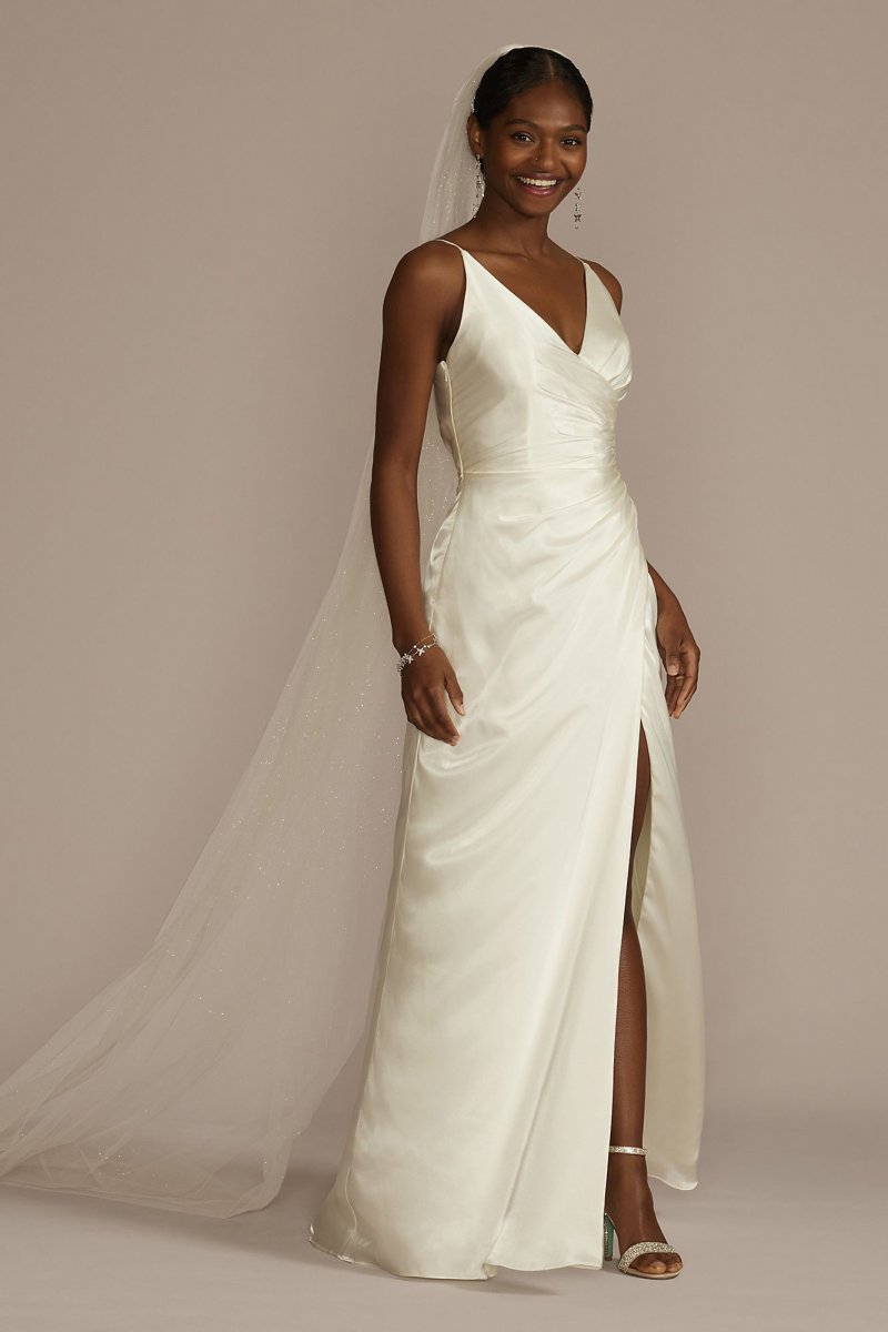 Draped Satin Spaghetti Strap Sheath Wedding Dress SDWG1117