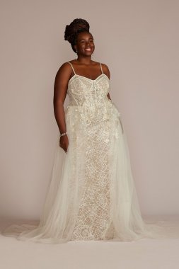 Lace Sheath Plus Size Wedding Gown with Overskirt Galina Signature 9SWG916