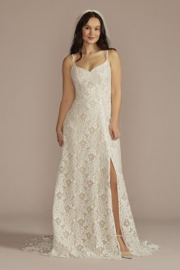 Recycled Floral Lace Spaghetti Strap Wedding Dress RWG4079