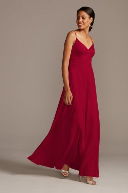 Spaghetti Strap Crepe-Back Satin Bridesmaid Dress David's Bridal W11995