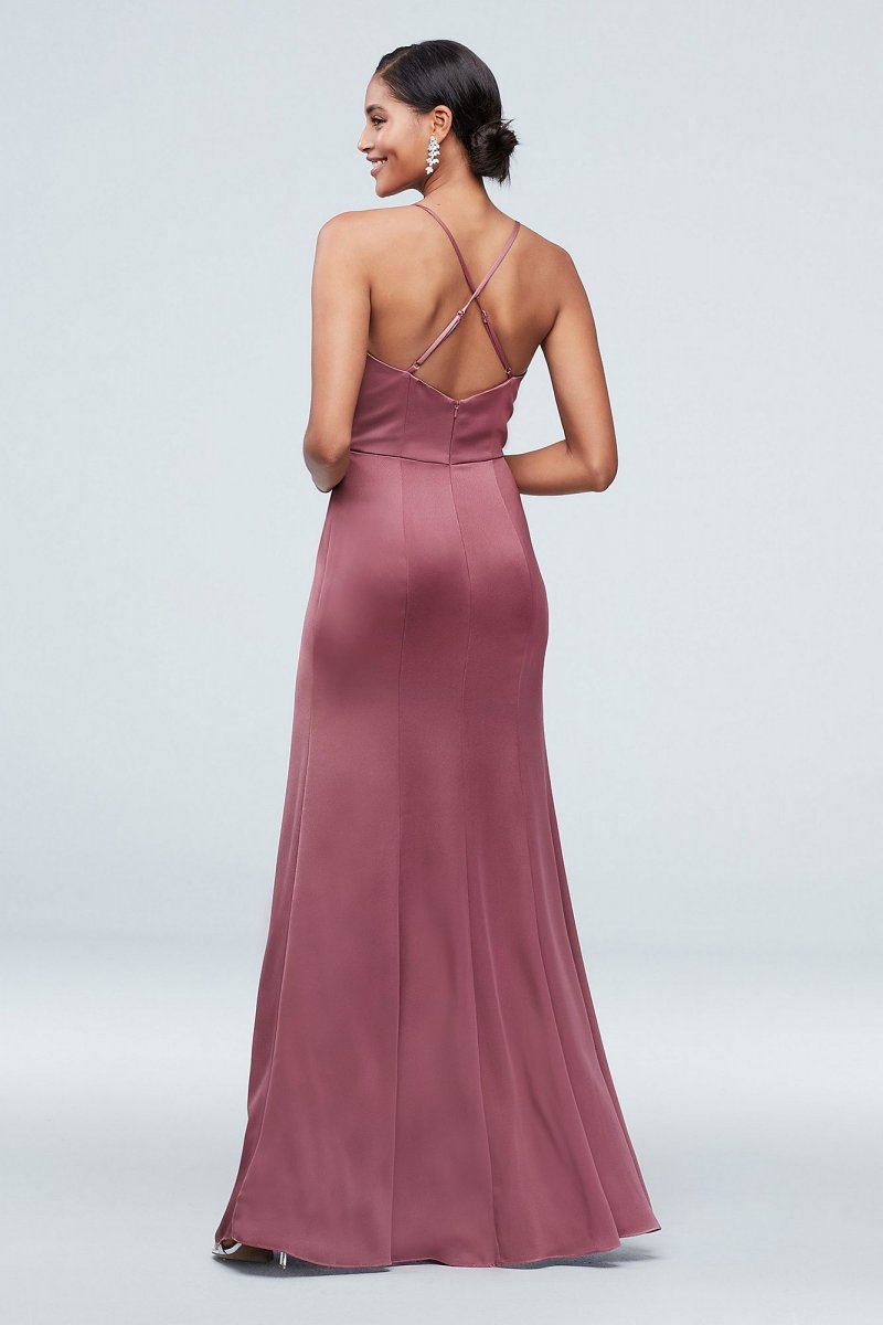 Spaghetti Strap Crepe-Back Satin Bridesmaid Dress David's Bridal F20009