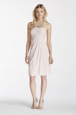 Short Strapless Bridesmaid Dress with Pleated Top David's Bridal F17048