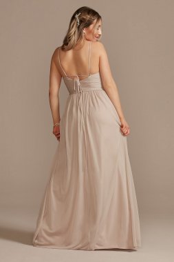 Long Mesh Bridesmaid Dress with Lace-Up Back David's Bridal F20370