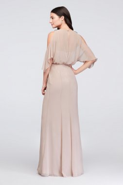 Cold-Shoulder Blouson Chiffon Bridesmaid Dress David's Bridal F19712