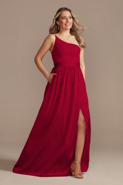 One-Shoulder Long Crepe Charmeuse Bridesmaid Dress David's Bridal F20381