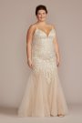 Plunging V-Neck Godet Skirt Plus Size Wedding Gown DB Studio 9WG4064