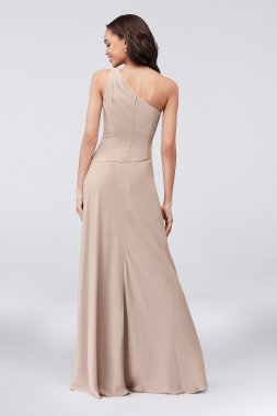 One-Shoulder Georgette Cascade Bridesmaid Dress David's Bridal F19832