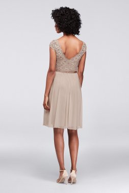 Short Lace and Mesh Dress with Illusion Neckline David's Bridal F17019