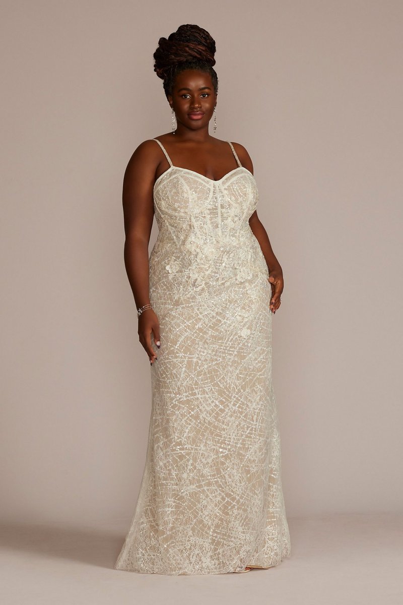 Lace Sheath Plus Size Wedding Gown with Overskirt Galina Signature 9SWG916