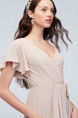 Flutter Sleeve Georgette Wrap Bridesmaid Dress David's Bridal F20039