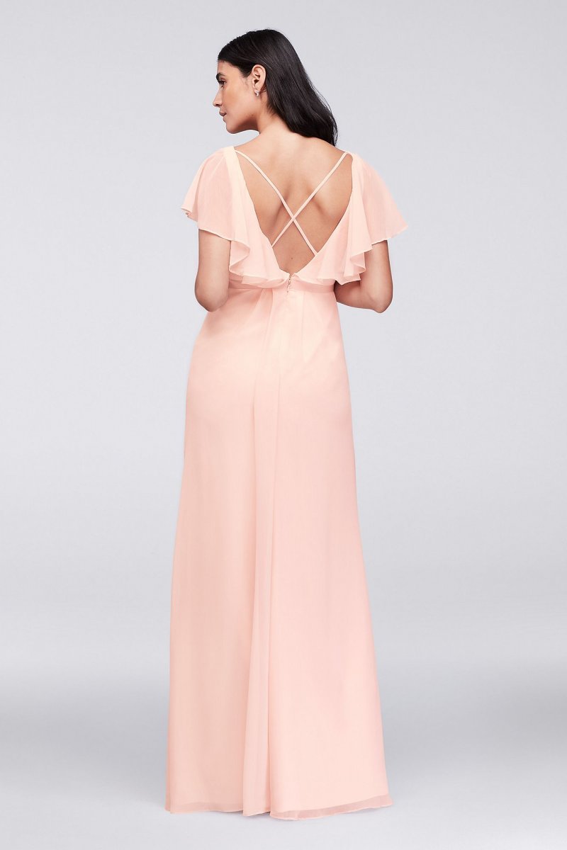 Flutter Sleeve Crinkle Chiffon Bridesmaid Dress David's Bridal W11446