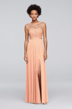 Long Bridesmaid Dress with Lace Bodice David's Bridal F19328