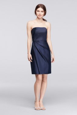 Mikado Short Bridesmaid Dress with Side Pleats David's Bridal F19225