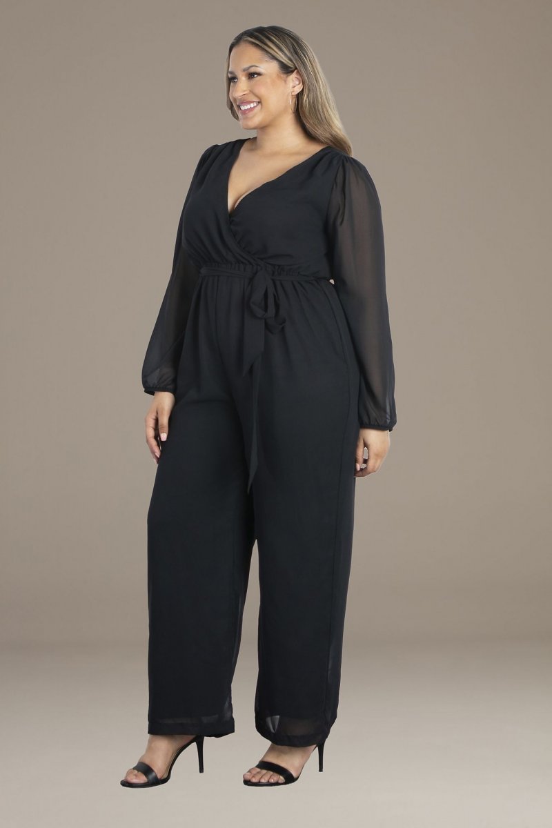 Plus Size Celina Chiffon Long Sleeve Jumpsuit Kiyonna 31222801