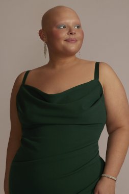 Plus Size Ruched Crepe Dress with Asymmetrical Hem Emerald Sundae GCVP3405