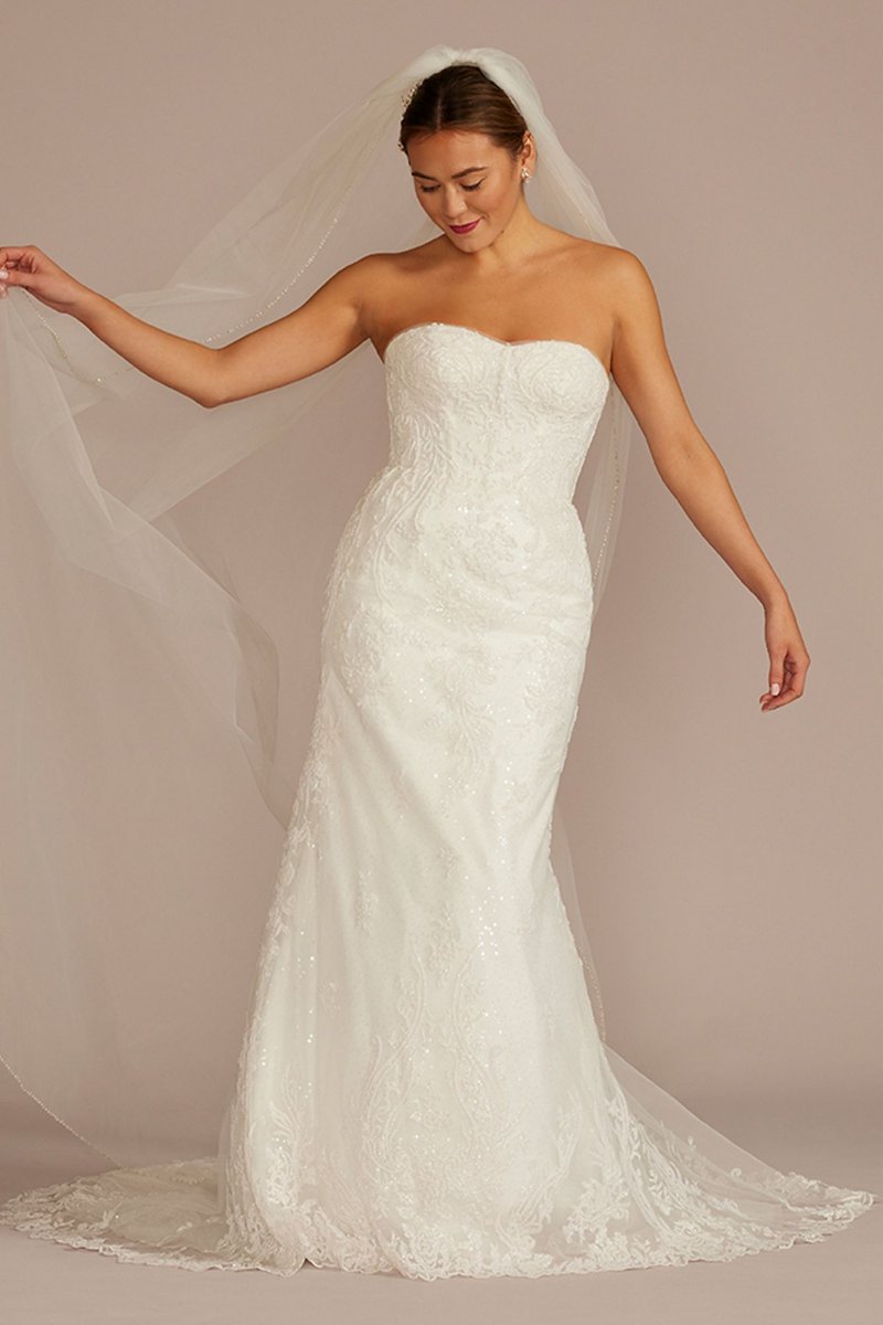 Beaded Lace Wedding Dress with Removable Sleeves CWG962