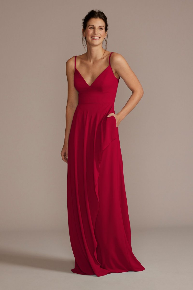 Chiffon V-Neck Cascade Skirt Bridesmaid Dress David's Bridal F20540