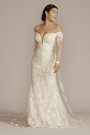 Off the Shoulder Lace Sleeve Trumpet Wedding Gown Oleg Cassini CWG927