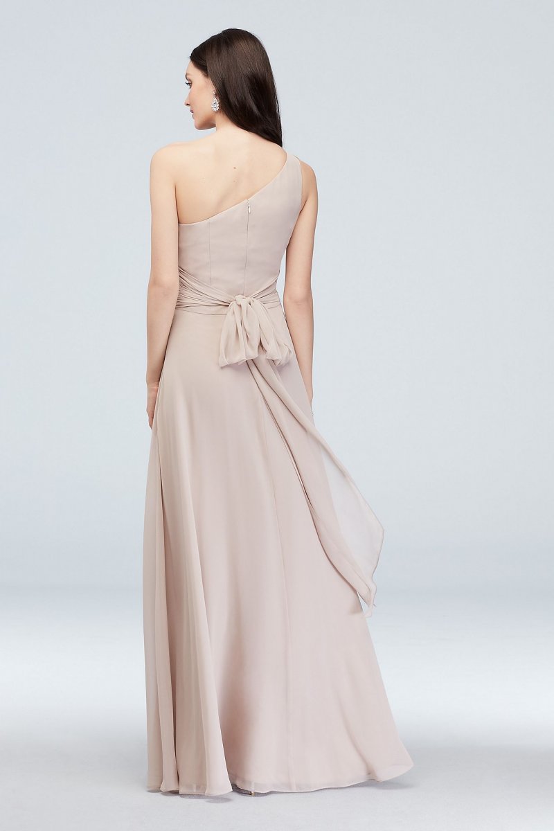 One-Shoulder Ruched Waist Chiffon Bridesmaid Dress David's Bridal F20043